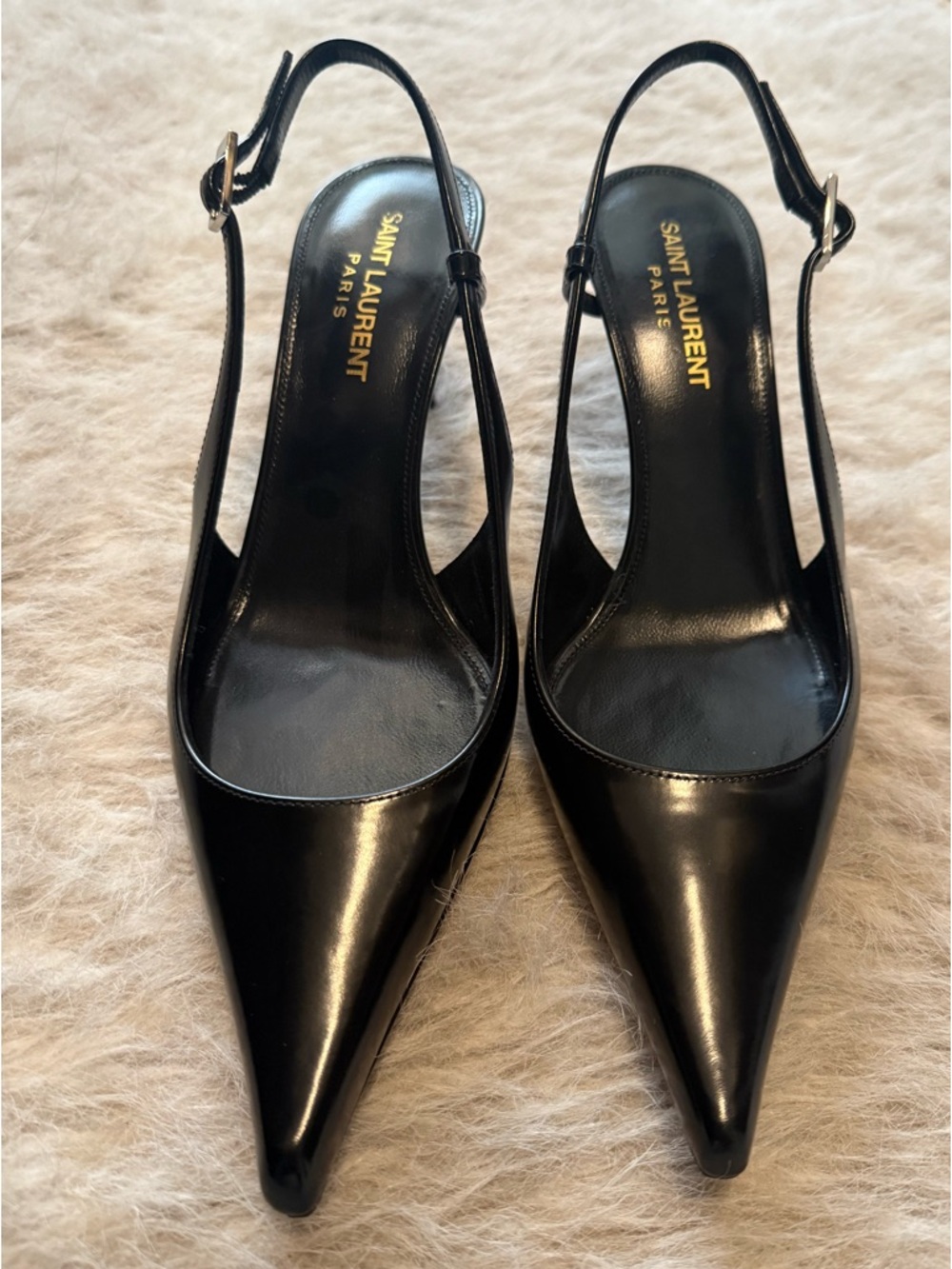 Saint Laurent Black Pointed Slingback Heels